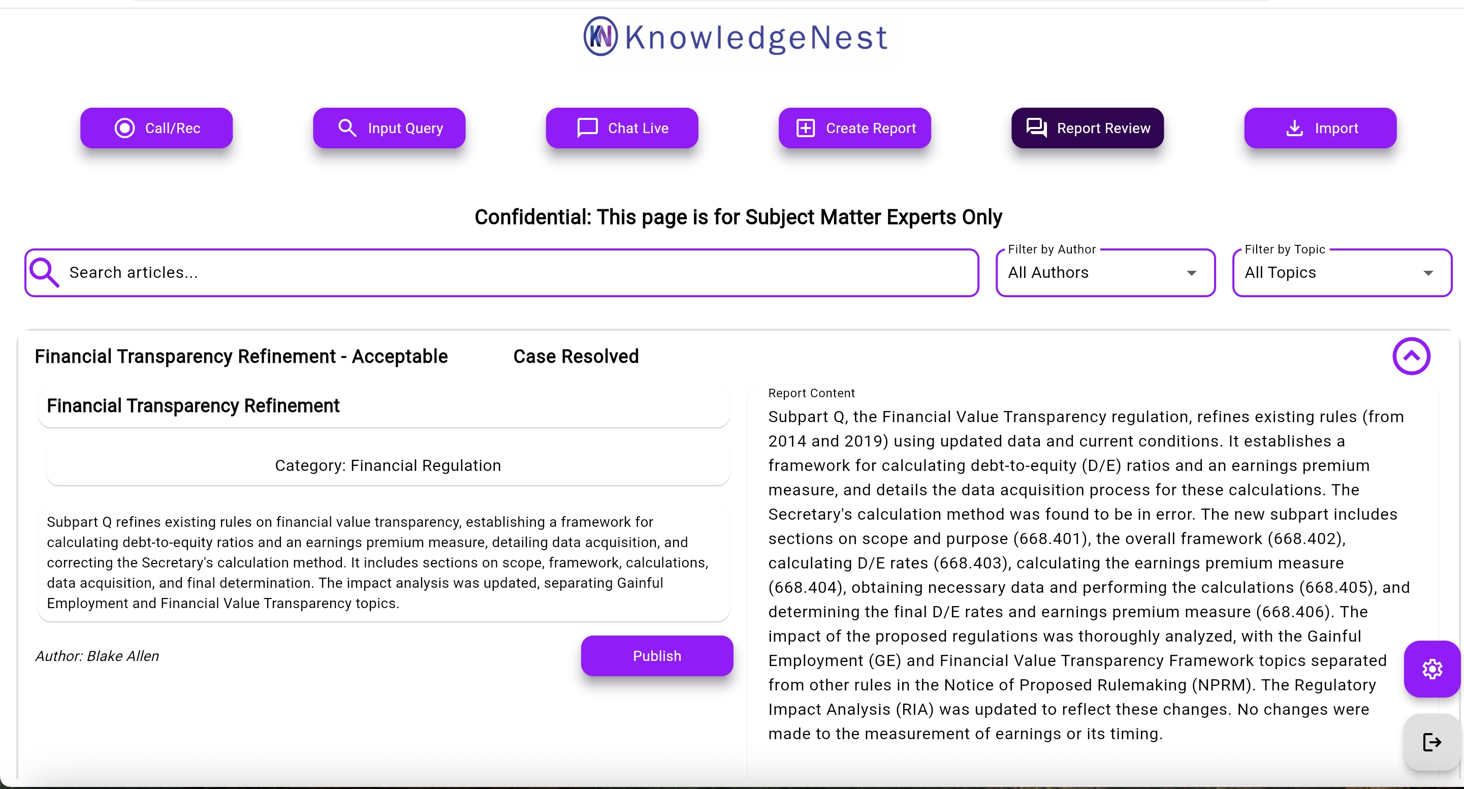 KnowledgeNest knowledge base interface